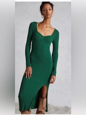 NWT Anthropologie size S seamed knit maxi dress in green